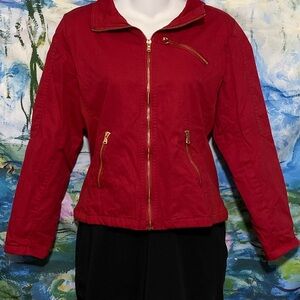 Red Utility Jacket with Gold Zippers